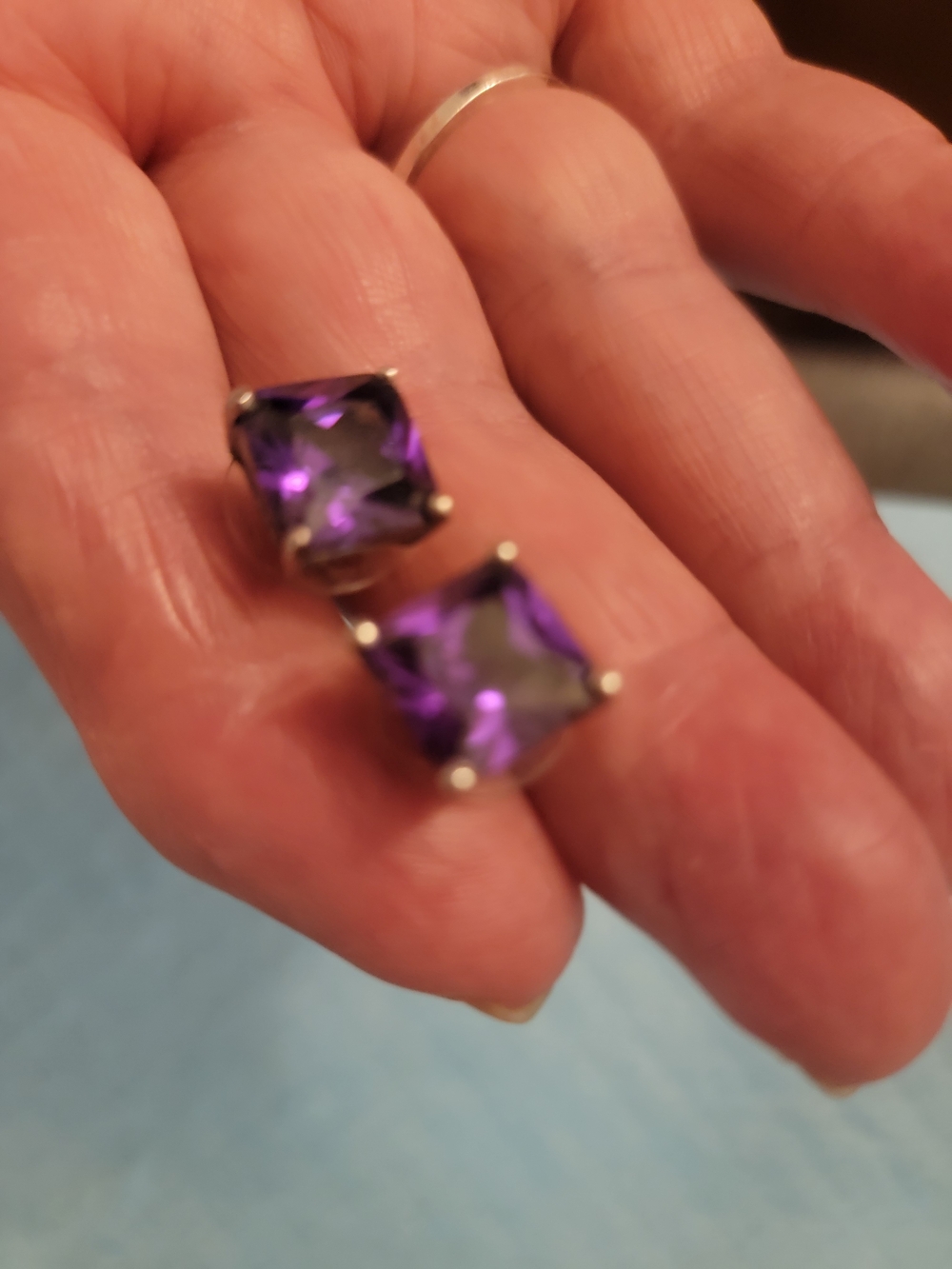 Amethyst Purple Cushion-Cut Stud Earrings - Women Jewelry